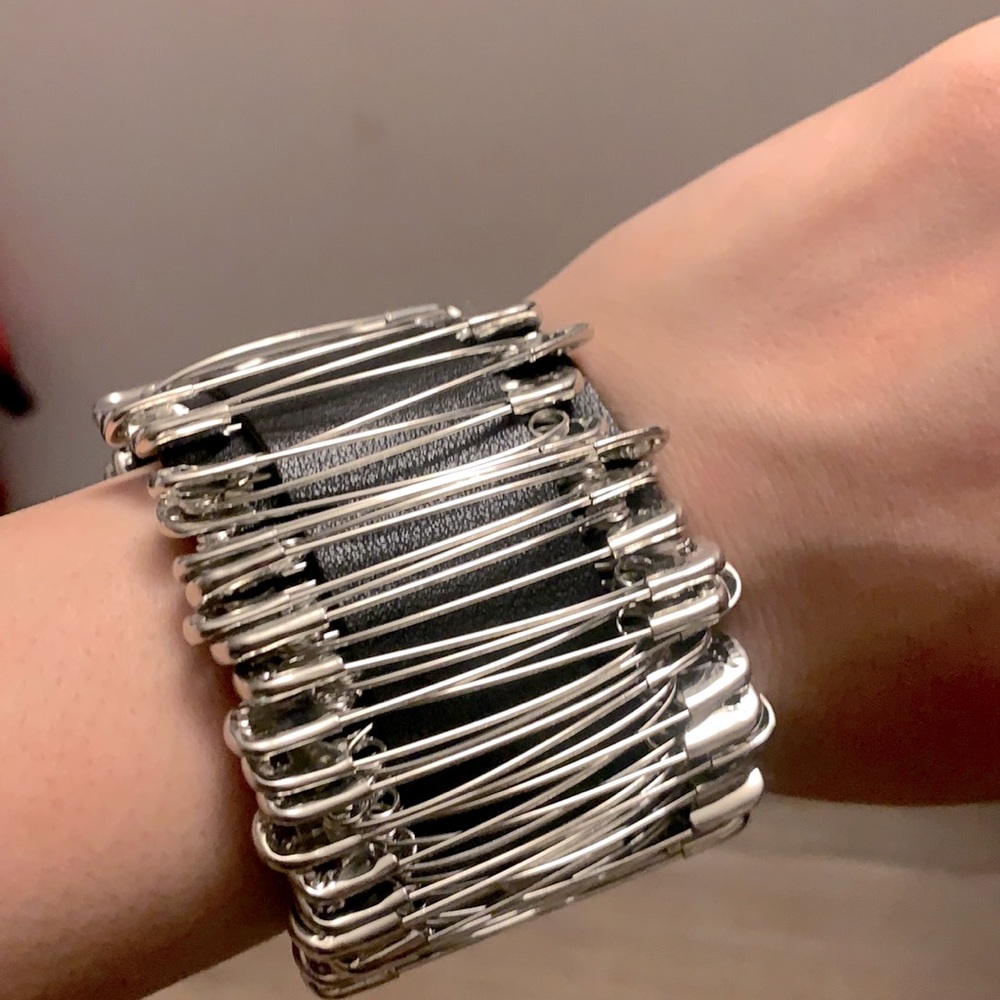 Gothic Safety Pin Leather Bracelet